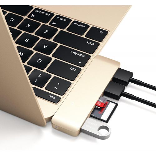 사테치 Satechi Aluminum Type-C USB 3.0 3-in-1 Combo Hub Adapter - 3 USB 3.0 Ports and MicroSD Card Reader - Compatible with 2018 MacBook Air, 2018 iPad Air, 201520162017 MacBook 12-Inc