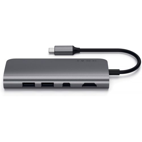 사테치 Satechi Aluminum Type-C Multimedia Adapter with 4K HDMI, Mini DP, USB-C PD, Gigabit Ethernet, USB 3.0, MicroSD Card Slots - Compatible with 2018 MacBook ProAir, 2018 iPad Pro and