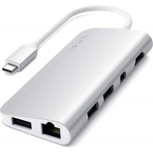 사테치 Satechi Aluminum Type-C Multimedia Adapter with 4K HDMI, Mini DP, USB-C PD, Gigabit Ethernet, USB 3.0, MicroSD Card Slots - Compatible with 2018 MacBook ProAir, 2018 iPad Pro and
