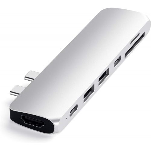 사테치 Satechi Aluminum Type-C Pro Hub Adapter with Thunderbolt 3 (40Gbs), 4K HDMI, USB-C Data, SDMicro Card Reader, USB 3.0 - Compatible with 201620172018 MacBook Pro 13-Inch and 15-I