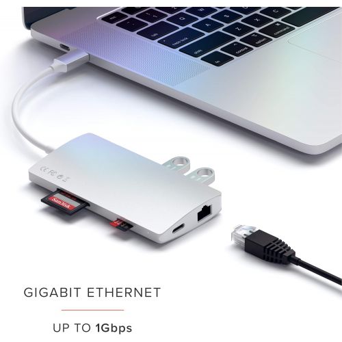 사테치 Satechi Aluminum Multi-Port Adapter V2-4K HDMI (30Hz), Gigabit Ethernet, USB-C Pass-Through, SDMicro Card Readers, USB 3.0 - Compatible with 2018 MacBook ProAir, 2018 iPad Pro (S