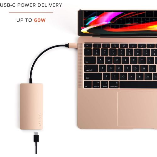 사테치 Satechi Aluminum Multi-Port Adapter V2-4K HDMI (30Hz), Gigabit Ethernet, USB-C Pass-Through, SDMicro Card Readers, USB 3.0 - Compatible with 2018 MacBook ProAir, 2018 iPad Pro (S