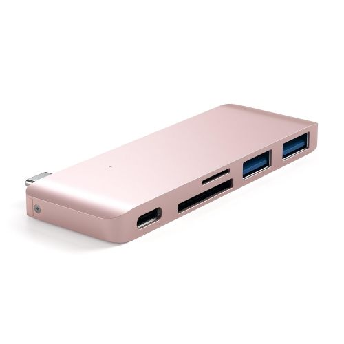 사테치 Satechi Aluminum Type-C USB 3.0 3-in-1 Combo Hub with USB-C Pass-Through - Compatible with 2018 MacBook Air, 2018 iPad Pro, 201520162017 MacBook 12-Inch and More (Rose Gold)