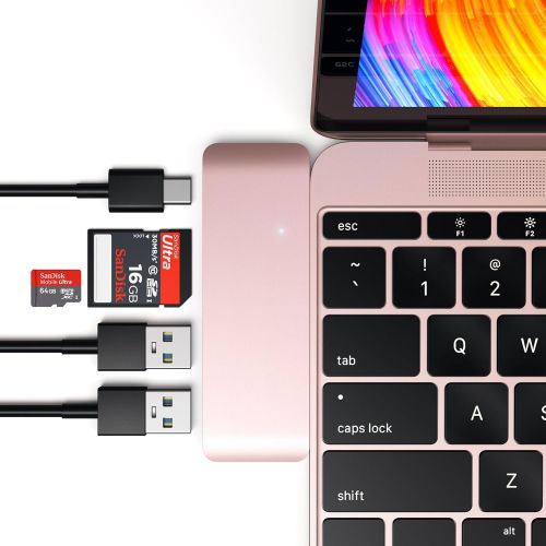 사테치 Satechi Aluminum Type-C USB 3.0 3-in-1 Combo Hub with USB-C Pass-Through - Compatible with 2018 MacBook Air, 2018 iPad Pro, 201520162017 MacBook 12-Inch and More (Rose Gold)