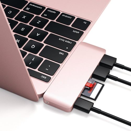 사테치 Satechi Aluminum Type-C USB 3.0 3-in-1 Combo Hub with USB-C Pass-Through - Compatible with 2018 MacBook Air, 2018 iPad Pro, 201520162017 MacBook 12-Inch and More (Rose Gold)