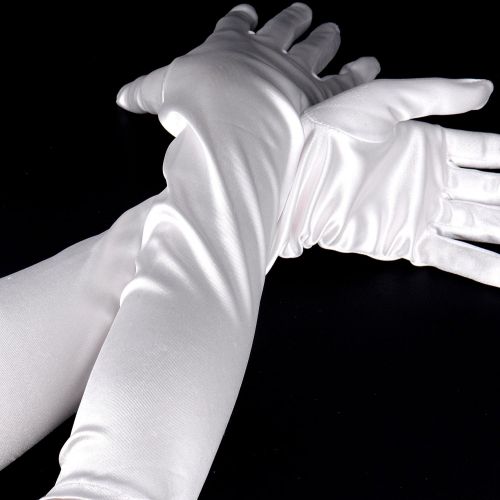  Satin Elbow Length Gloves [White] by Yabber - for Bride / Brides Maid / Wedding / Halloween Costume (Womens)