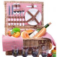 SatisInside Upgraded Insulated USA 2020 Luxury 28pcs Wicker Picnic Basket for 4 - Reinforced Handle - Red Gingham