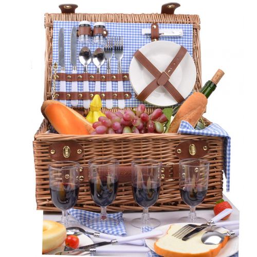  SatisInside Upgraded Insulated USA 2020 Luxury 28pcs Wicker Picnic Basket for 4 - Reinforced Handle - Red Gingham