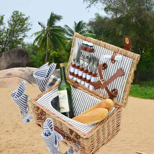  SatisInside Upgraded Insulated USA 2020 Luxury 28pcs Wicker Picnic Basket for 4 - Reinforced Handle - Red Gingham