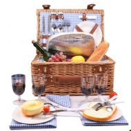 SatisInside New 2020 USA Insulated Deluxe 16Pcs Kit Wicker Picnic Basket Set for 2 People - Reinforced Handle - Grey Stripes