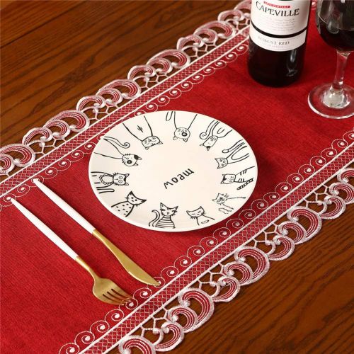  [아마존베스트]Sattiyrch Christmas Embroidered Table Runner, Luxury Poinsettia and Holly Table Runner for Xmas Decorations,15x69 Inch (Red)…