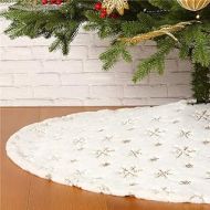 Sattiyrch Christmas Sequin Tree Skirt 36in,White Soft Thick with Golden Snowflakes Decorations for 5FT 6FT 7FT Xmas Tree