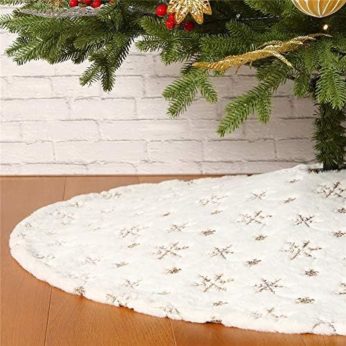  할로윈 용품Sattiyrch Christmas Sequin Tree Skirt 36in,White Soft Thick with Golden Snowflakes Decorations for 5FT 6FT 7FT Xmas Tree