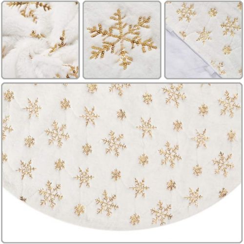  할로윈 용품Sattiyrch Christmas Sequin Tree Skirt 36in,White Soft Thick with Golden Snowflakes Decorations for 5FT 6FT 7FT Xmas Tree