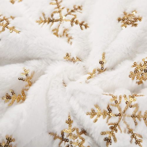  할로윈 용품Sattiyrch Christmas Sequin Tree Skirt 36in,White Soft Thick with Golden Snowflakes Decorations for 5FT 6FT 7FT Xmas Tree