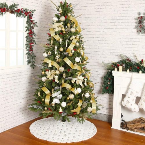  할로윈 용품Sattiyrch Christmas Sequin Tree Skirt 36in,White Soft Thick with Golden Snowflakes Decorations for 5FT 6FT 7FT Xmas Tree