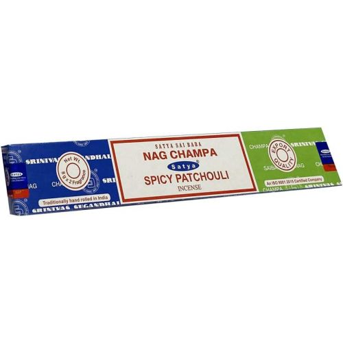  인센스스틱 Satya 01335 Nag Champa & Spicy Patchouli Combo Set of Incense Sticks, 12 Packs x 16g, Multi, One Size