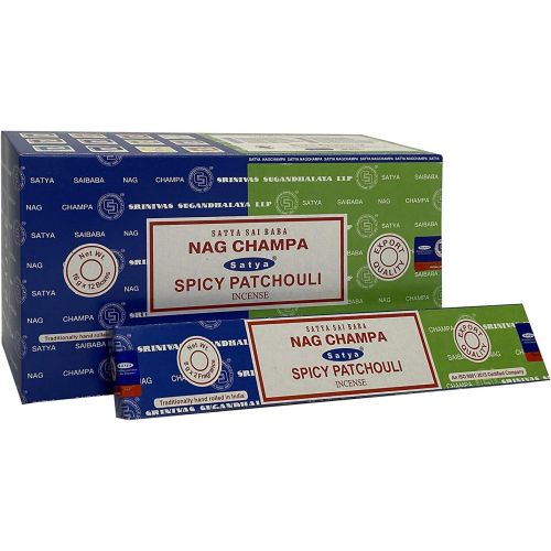  인센스스틱 Satya 01335 Nag Champa & Spicy Patchouli Combo Set of Incense Sticks, 12 Packs x 16g, Multi, One Size