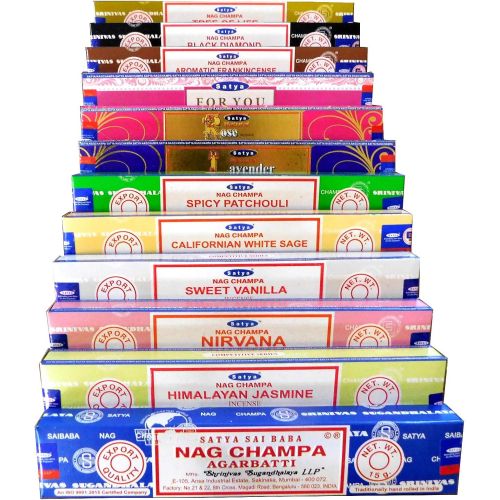  인센스스틱 Satya Sai Baba Mix AGARBATTI Sticks 12 Different Fragrance Each of 15 Gram (Total 180 gm) with Free Wooden Incense Burning Holder