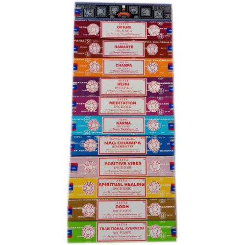  인센스스틱 Satya Incense Set 12 x 15gram Includes: Nag, Super Hit, Oodh, Positive Vibes, Namaste, Champa, Opium, Reiki, Spiritual Healing, Karma, Traditional Ayurveda and Meditation, Wood, Mu