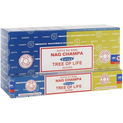  인센스스틱 Satya 01338 Nag Champa & Tree of Life Combo Set of Incense Sticks, 12 Packs x 16g, Multi, One Size