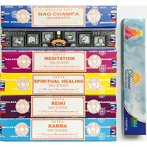  인센스스틱 Satya Incense Gift Set Nag Champa Superhit Meditation Spiritual Healing Reiki Karma- Free Sample of Divine Incense included