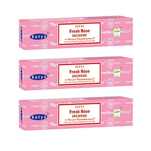  인센스스틱 3 Packs Original Satya Sai Baba Nag Champa Incense Sticks Joss Insence - Insense 15g Box NagChampa Agarbatti (Fresh Rose)