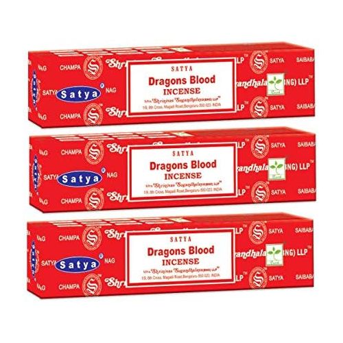  인센스스틱 Satya 3 Pack of Nag Champa Incense Sticks Original Sai Baba | Hand Rolled in India for Cleansing, Relaxation Purification & Meditation (Dragons Blood)