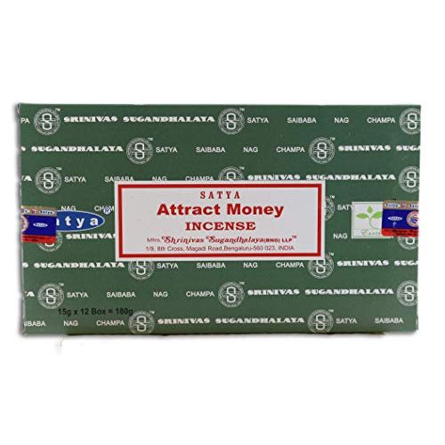  인센스스틱 Satya Nag Champa Incense Stick Packs - Hand Rolled & Non-Toxic - Perfect for Meditation and Yoga - Home Fragrance Gift Pack - 15g, Set of 12 Packs (Assorted Pack) (Attract Money)