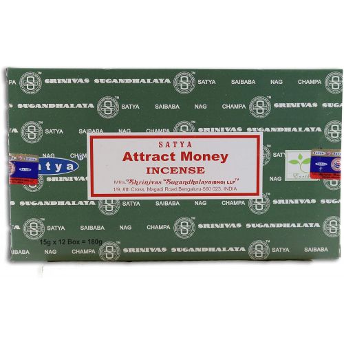  인센스스틱 Satya Nag Champa Incense Stick Packs - Hand Rolled & Non-Toxic - Perfect for Meditation and Yoga - Home Fragrance Gift Pack - 15g, Set of 12 Packs (Assorted Pack) (Attract Money)