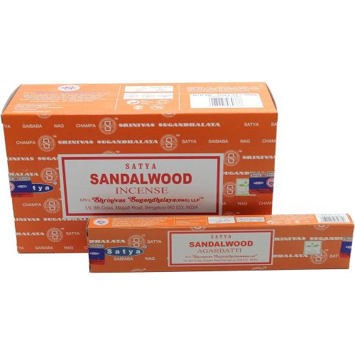  인센스스틱 Satya Bangalore (BNG) Sandalwood (Dark Orange Box) Incense Sticks 12 Boxes x 15 g (180 Grams Total) New Version