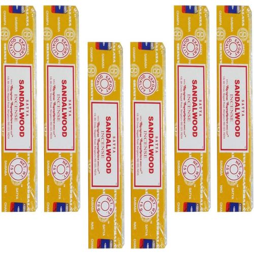  인센스스틱 Satya Sai Baba Nag Champa Sandalwood Pack of 6 Incense Sticks Boxes, 15gms Each, Freshly Hand-Made for Long Lasting Natural Scent for Purifying, Cleansing, Healing, Meditating, Str