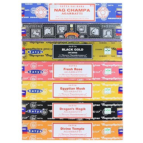  인센스스틱 Satya Nag Champa Incense Stick Packs - Assorted Fragrances - Hand Rolled & Non-Toxic - Perfect for Meditation and Relaxation - Home Fragrance Gift Pack - 15g, Set of 7 Aromas (Healing)