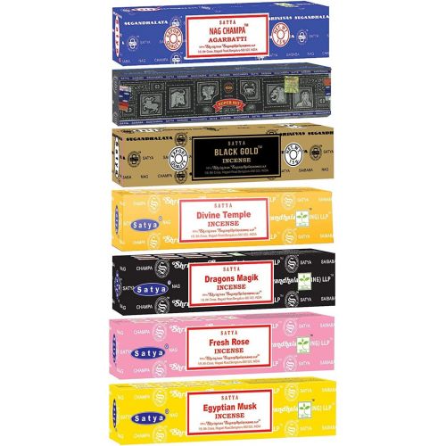  인센스스틱 Satya Nag Champa Incense Stick Packs - Assorted Fragrances - Hand Rolled & Non-Toxic - Perfect for Meditation and Relaxation - Home Fragrance Gift Pack - 15g, Set of 7 Aromas (Healing)