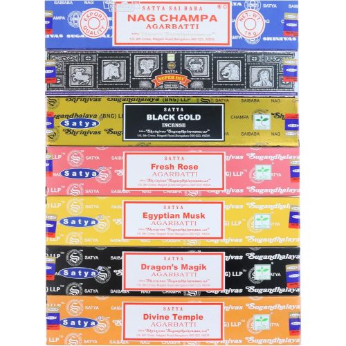  인센스스틱 Satya Nag Champa Incense Stick Packs - Assorted Fragrances - Hand Rolled & Non-Toxic - Perfect for Meditation and Relaxation - Home Fragrance Gift Pack - 15g, Set of 7 Aromas (Healing)