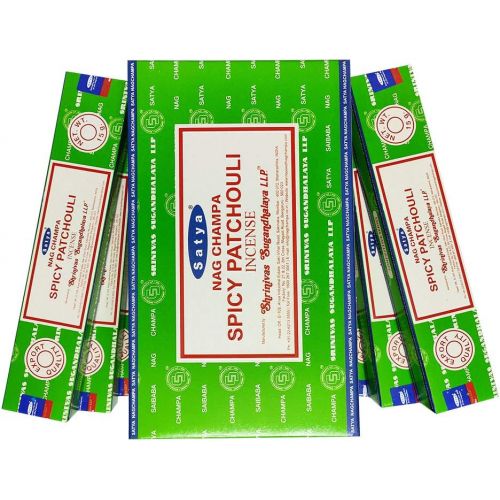  인센스스틱 Satya Sai Baba Satya Nag Champa Spicy Patchouli Incense Sticks Pack of 12 Boxes 15gms Each Hand Rolled Agarbatti Fine Quality Incense Sticks for Purification, Relaxation, Positivity, Yoga, Medita