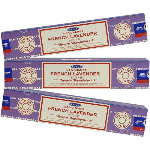  인센스스틱 Satya Sai Baba Satya Nag Champa French Lavender Incense Sticks Pack of 3 Boxes 15gms Each Hand Rolled Agarbatti Fine Quality Incense Sticks for Purification, Relaxation, Positivity, Yoga, Meditat