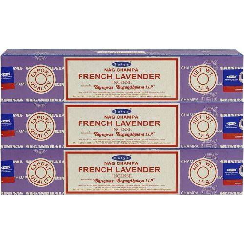  인센스스틱 Satya Sai Baba Satya Nag Champa French Lavender Incense Sticks Pack of 3 Boxes 15gms Each Hand Rolled Agarbatti Fine Quality Incense Sticks for Purification, Relaxation, Positivity, Yoga, Meditat