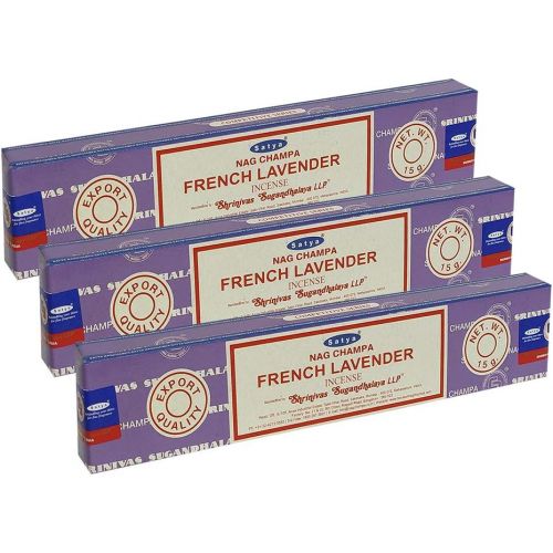  인센스스틱 Satya Sai Baba Satya Nag Champa French Lavender Incense Sticks Pack of 3 Boxes 15gms Each Hand Rolled Agarbatti Fine Quality Incense Sticks for Purification, Relaxation, Positivity, Yoga, Meditat