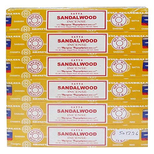  인센스스틱 Satya Trumiri Satya Sai Baba Nag Champa Sandalwood Pack of 6 Incense Sticks Boxes, 15gms Each, Traditionally Handrolled in India, Aeromatic Natural Fragrance for Prayers, Meditation, Yoga, Posit