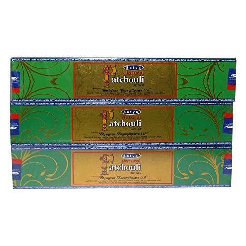  인센스스틱 Satya Trumiri Satya Natural Patchouli Agarbatti Pack of 3 Incense Sticks Boxes, 15gms Each, Traditionally Handrolled in India, Candles with Natural Scent for Prayers, Meditation, Yoga Relaxation