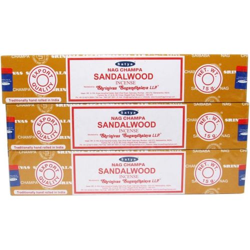  인센스스틱 Satya Trumiri Satya Sai Baba Nag Champa Sandalwood Pack of 3 Incense Sticks Boxes, 15gms Each, Traditionally Handrolled in India, Aeromatic Natural Fragrance Perfect for Prayers, Meditation, Yog