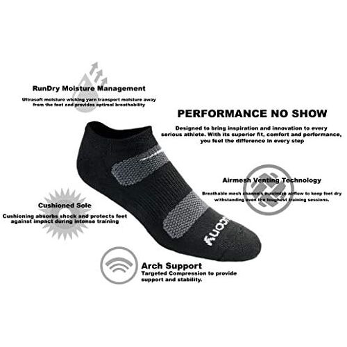  Saucony Mens Multi-Pack Mesh Ventilating Comfort Fit Performance No-Show Socks