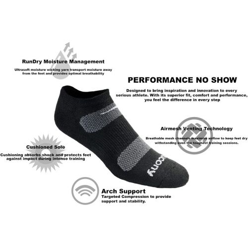  Saucony Mens Multi-Pack Mesh Ventilating Comfort Fit Performance No-Show Socks