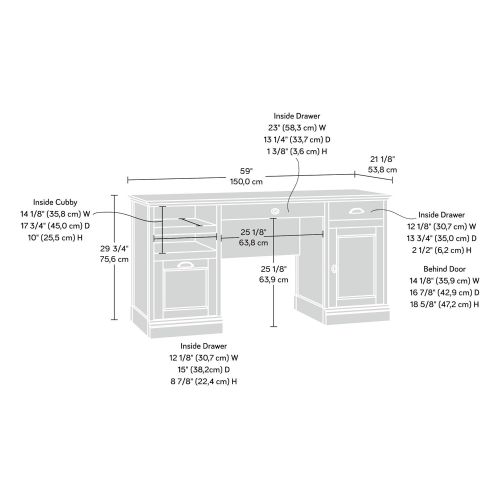  Sauder 418299 Barrister Lane Executive Desk, L: 59.06 x W: 21.18 x H: 29.76, Salt Oak finish