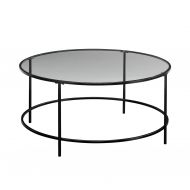 Sauder 414970 Harvey Park Coffee Table, L: 35.98 x W: 35.98 x H: 16.50, Black/Clear Glass