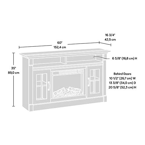  Sauder Miscellaneous Fireplace Credenza, L: 60 x H: 16.732 x W: 35.039, Carbon Oak Finish