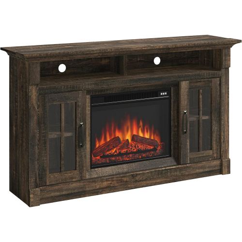  Sauder Miscellaneous Fireplace Credenza, L: 60 x H: 16.732 x W: 35.039, Carbon Oak Finish