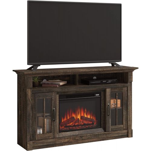  Sauder Miscellaneous Fireplace Credenza, L: 60 x H: 16.732 x W: 35.039, Carbon Oak Finish