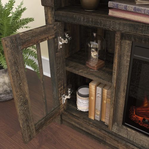  Sauder Miscellaneous Fireplace Credenza, L: 60 x H: 16.732 x W: 35.039, Carbon Oak Finish
